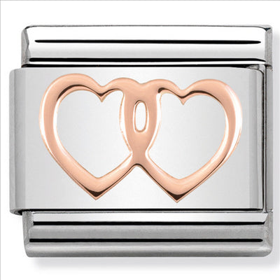 Composable Classic Link Double Hearts in 9ct Rose Gold