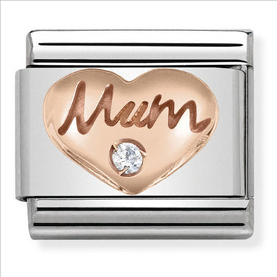 NOMINATION COMPOSABLE CLASSIC LINK MUM HEART CUBIC ZIRCONIA & 9CT ROSE GOLD