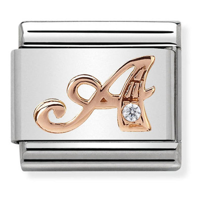 Composable Classic Link Letter A with Cubic Zirconia & 9ct Rose Gold