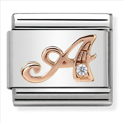 Composable Classic Link Letter A with Cubic Zirconia & 9ct Rose Gold