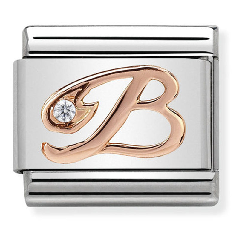 Composable Classic Link Letter B with Cubic Zirconia & 9ct Rose Gold