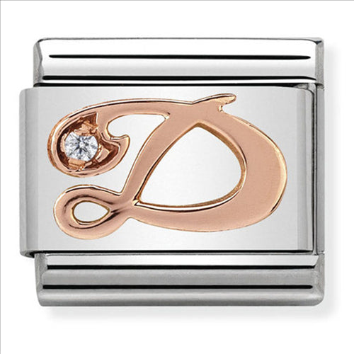 Composable Classic Link Letter D with Cubic Zirconia & 9ct Rose Gold