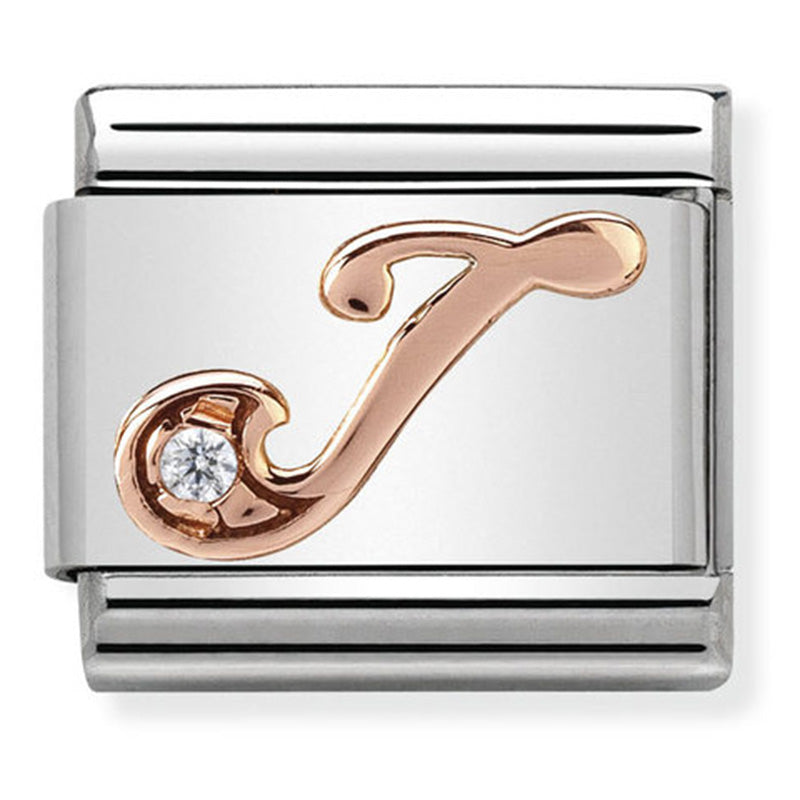 Composable Classic Link Letter J with Cubic Zirconia & 9ct Rose Gold