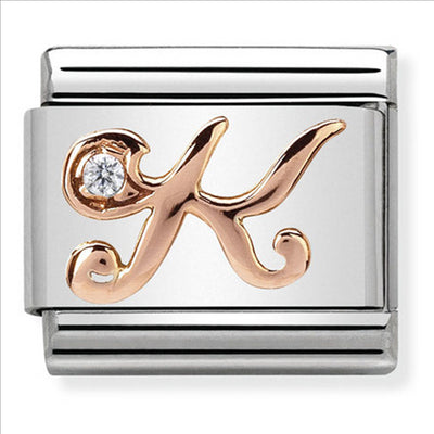 Composable Classic Link Letter K with Cubic Zirconia & 9ct Rose Gold