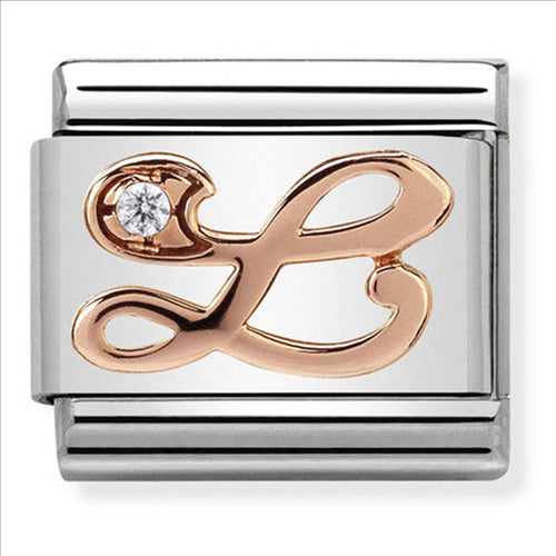 Composable Classic Link Letter L with Cubic Zirconia & 9ct Rose Gold