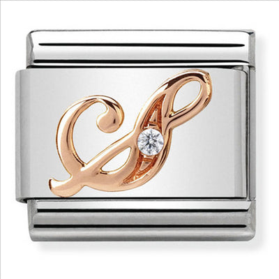 Composable Classic Link Letter S with Cubic Zirconia & 9ct Rose Gold