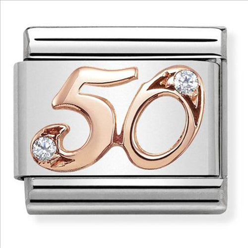 Composable Classic Link Number 50 with Cubic Zirconia & 9ct Rose Gold