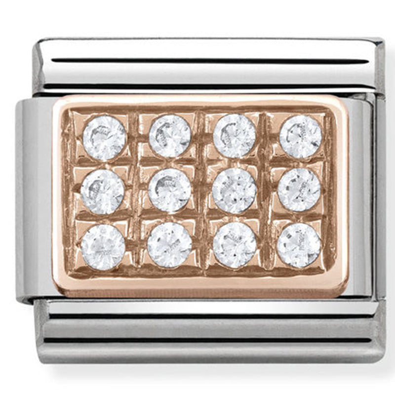 Composable Classic Link Pave Set Rectangle with Cubic Zirconias & 9ct Rose Gold