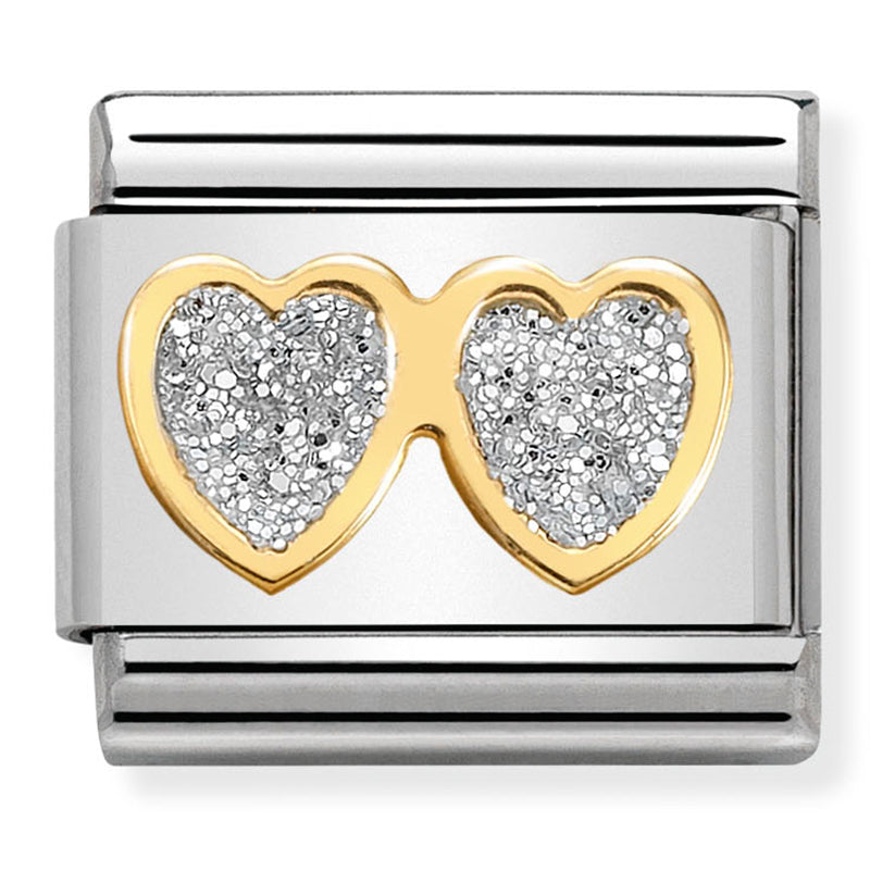 Composable Classic Link Double Glitter Heart in Glitter Enamel & 18ct Yellow Gold