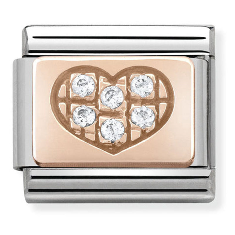 Composable Classic Link White Cubic Zirconia Heart in 9ct Rose Gold