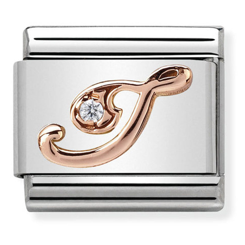 Composable Classic Link Letter I with Cubic Zirconia in 9ct Rose Gold