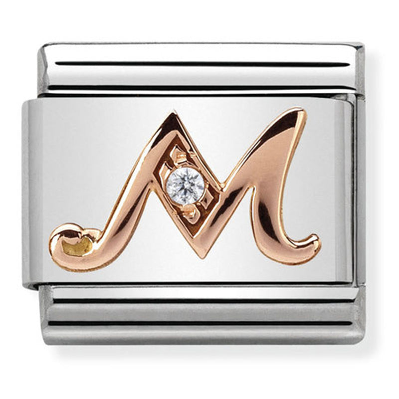 Composable Classic Link Letter M with Cubic Zirconia in 9ct Rose Gold