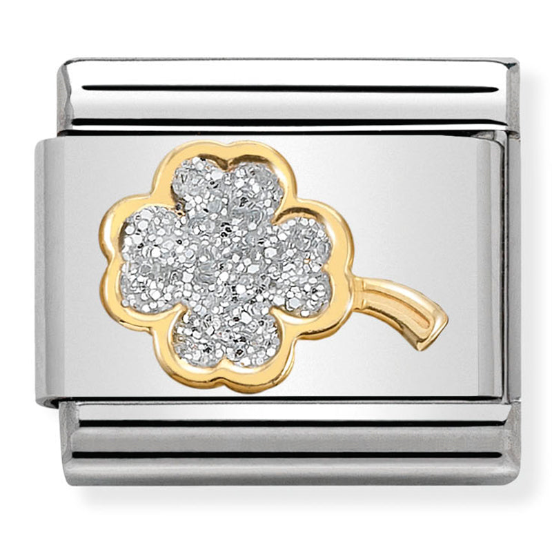 Composable Classic Link Four Leaf Clover in Glitter Enamel & 18ct Yellow Gold