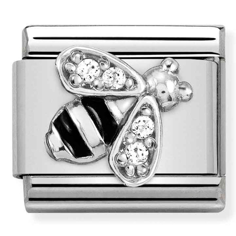 Composable Classic Link Bee in Enamel & Cubic Zirconia in Silver