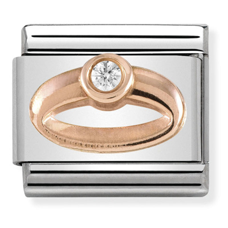 Composable Classic Link Ring with Cubic Zirconia in 9ct Rose Gold