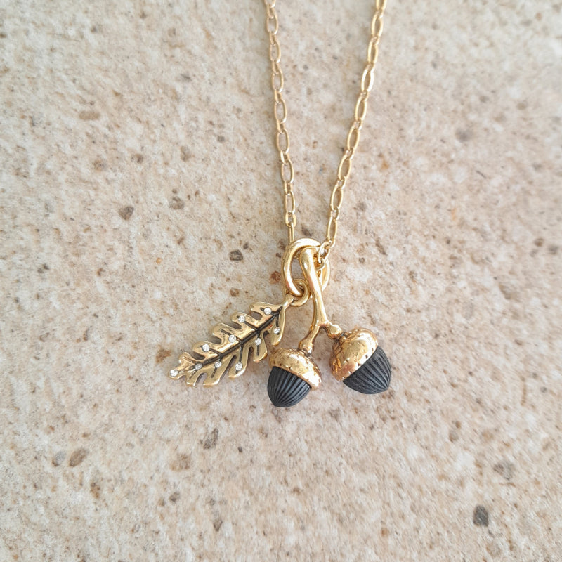 Acorn (Double) with Leaf Gold Plated Necklace