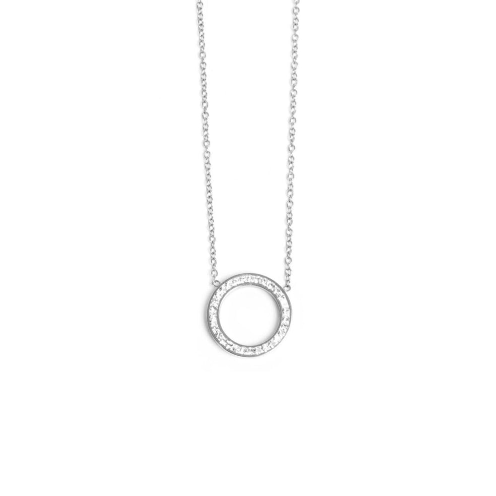 Crystal Circle Necklace - Steel/Silver Plated