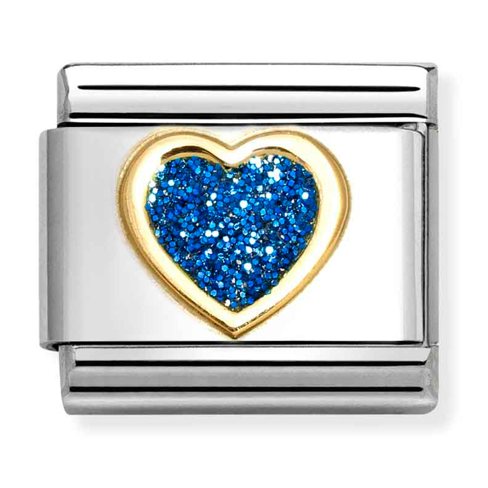 Composable Classic Link Blue Glitter Heart in 18ct Yellow Gold
