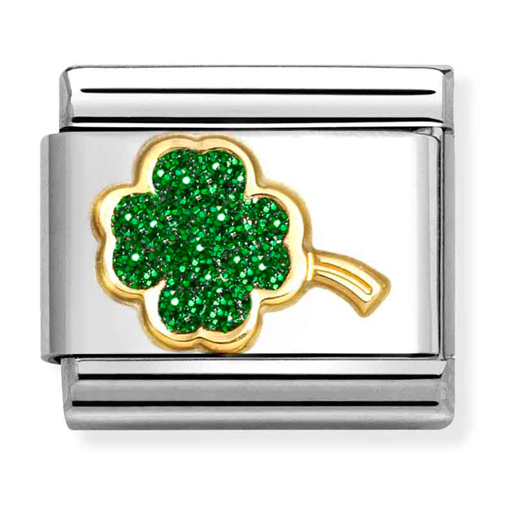 Composable Classic Link Green Glitter Four-Leaf Clover in 18ct Yellow Gold