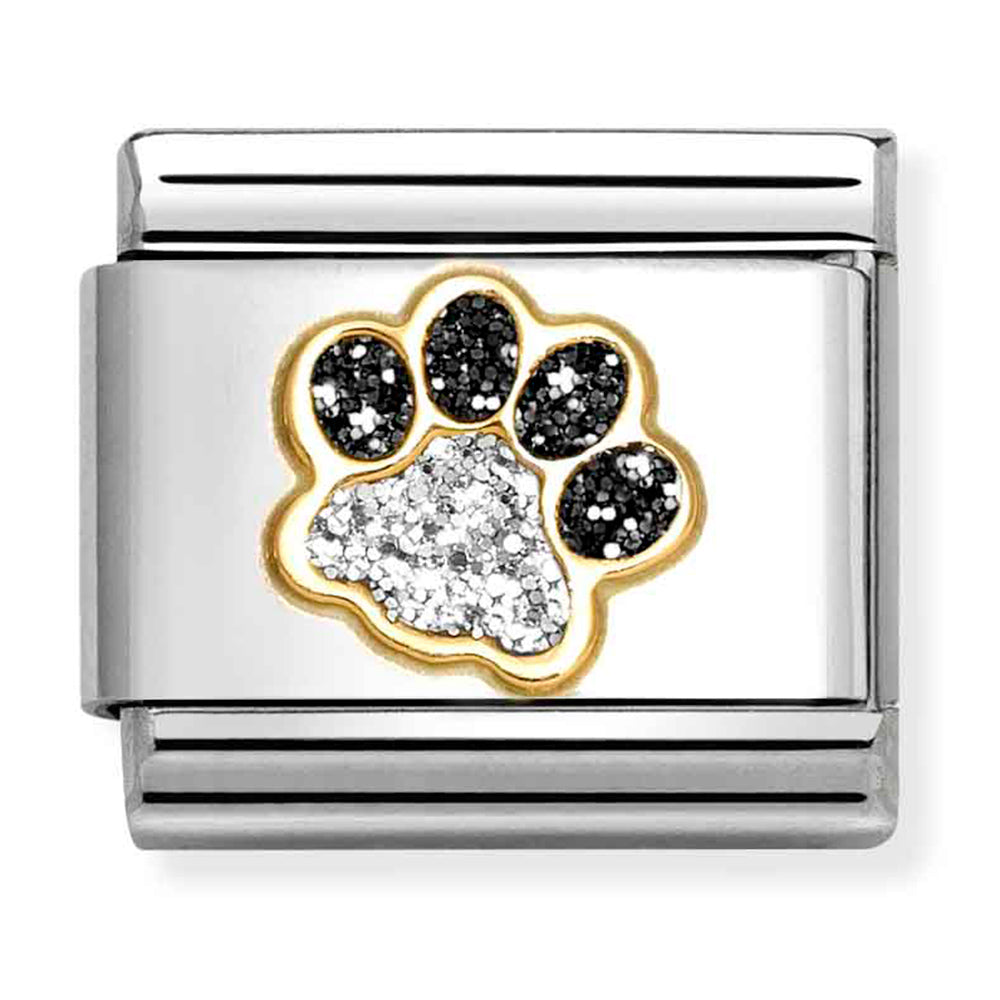 Composable Classic Link Silver/Black Glitter Pawprint in 18ct Yellow Gold