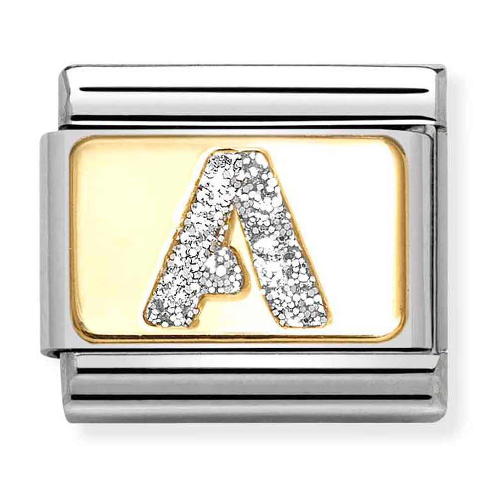 Composable Classic Link Silver Glitter Letter A in 18ct Yellow Gold