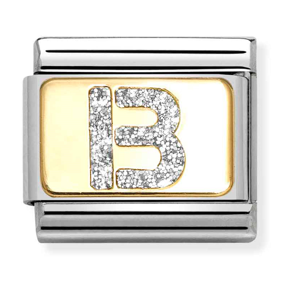 Composable Classic Link Silver Glitter Letter B in 18ct Yellow Gold