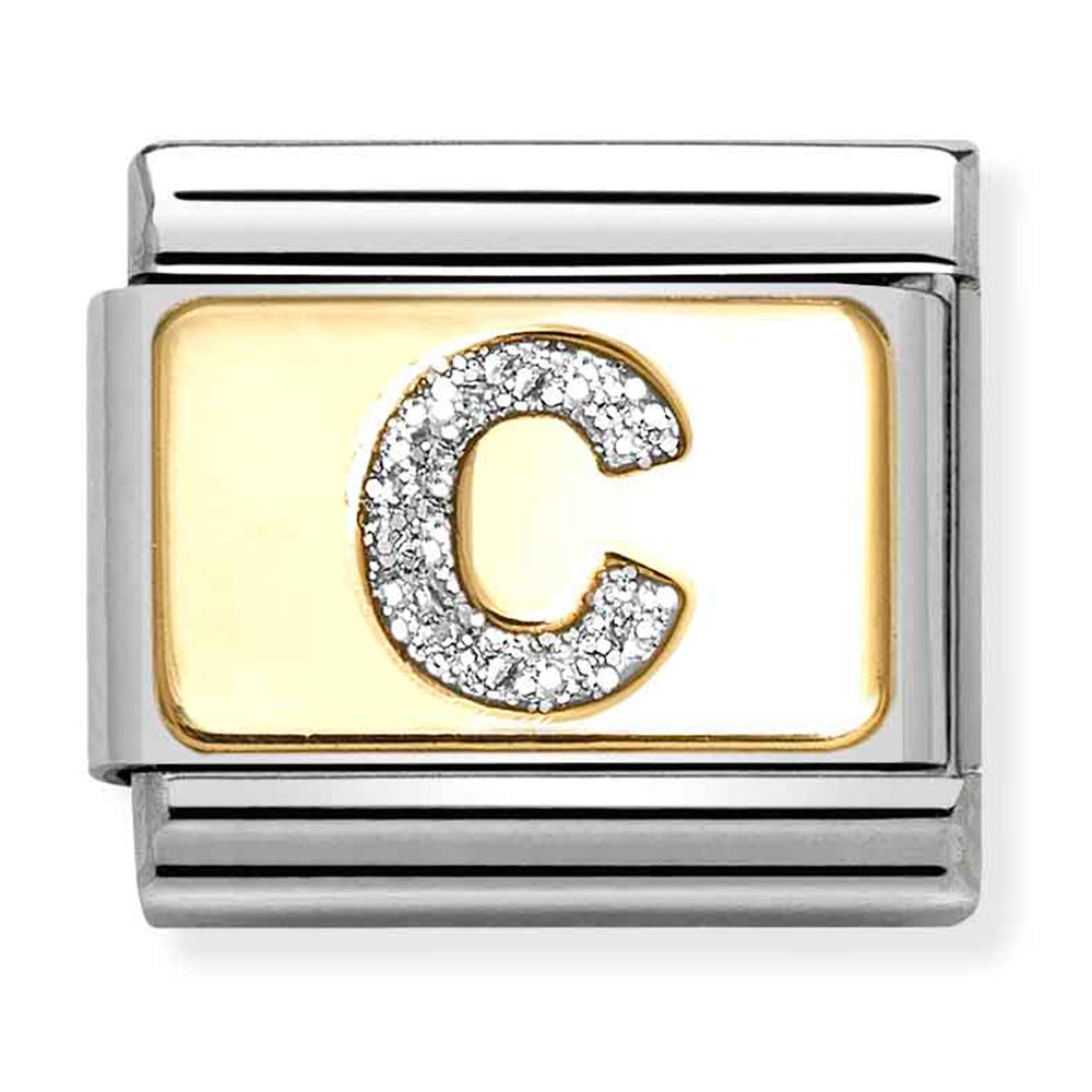 Composable Classic Link Silver Glitter Letter C in 18ct Yellow Gold
