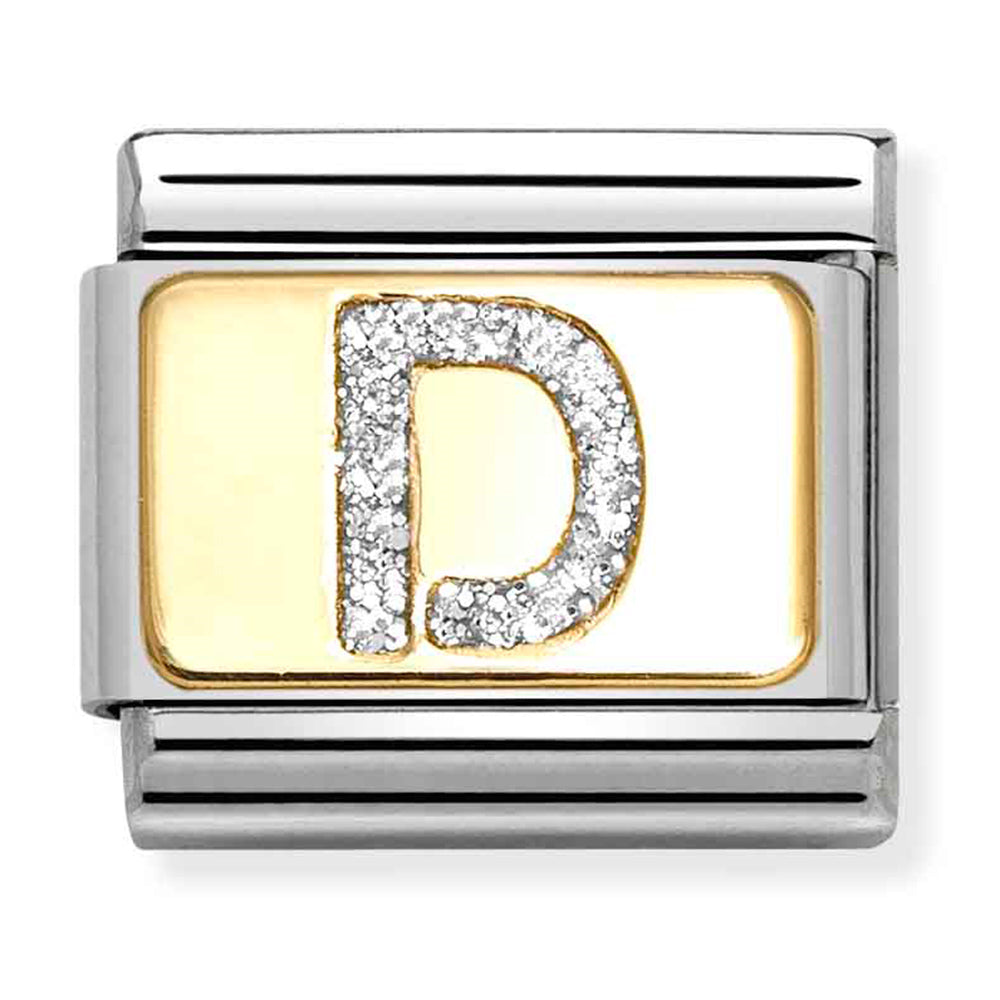 Composable Classic Link Silver Glitter Letter D in 18ct Yellow Gold