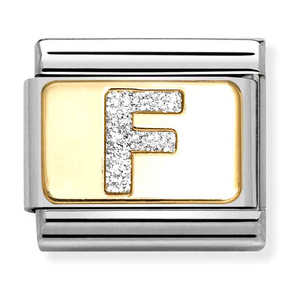 Composable Classic Link Silver Glitter Letter F in 18ct Yellow Gold