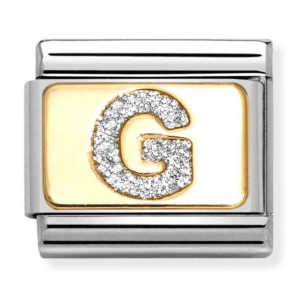Composable Classic Link Silver Glitter Letter G in18ct Yellow Gold