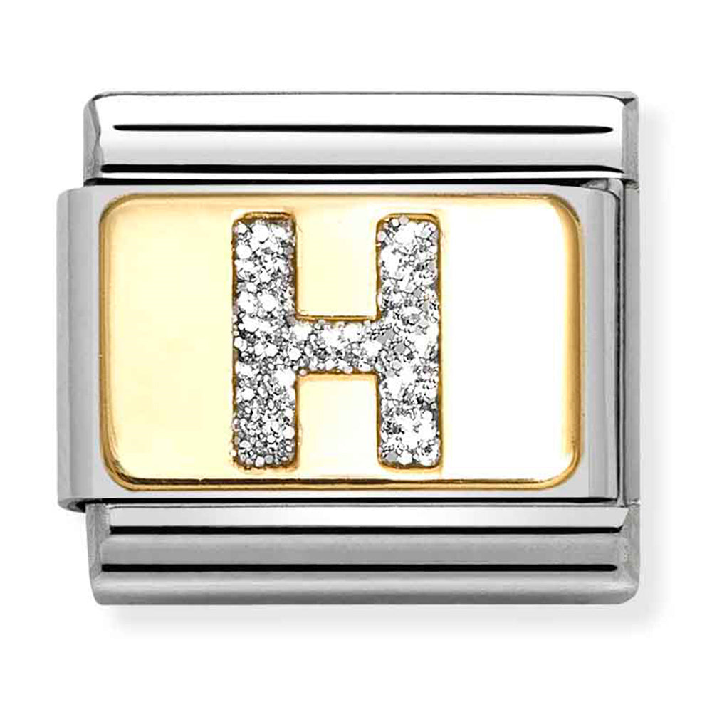Composable Classic Link Silver Glitter Letter H in18ct Yellow Gold