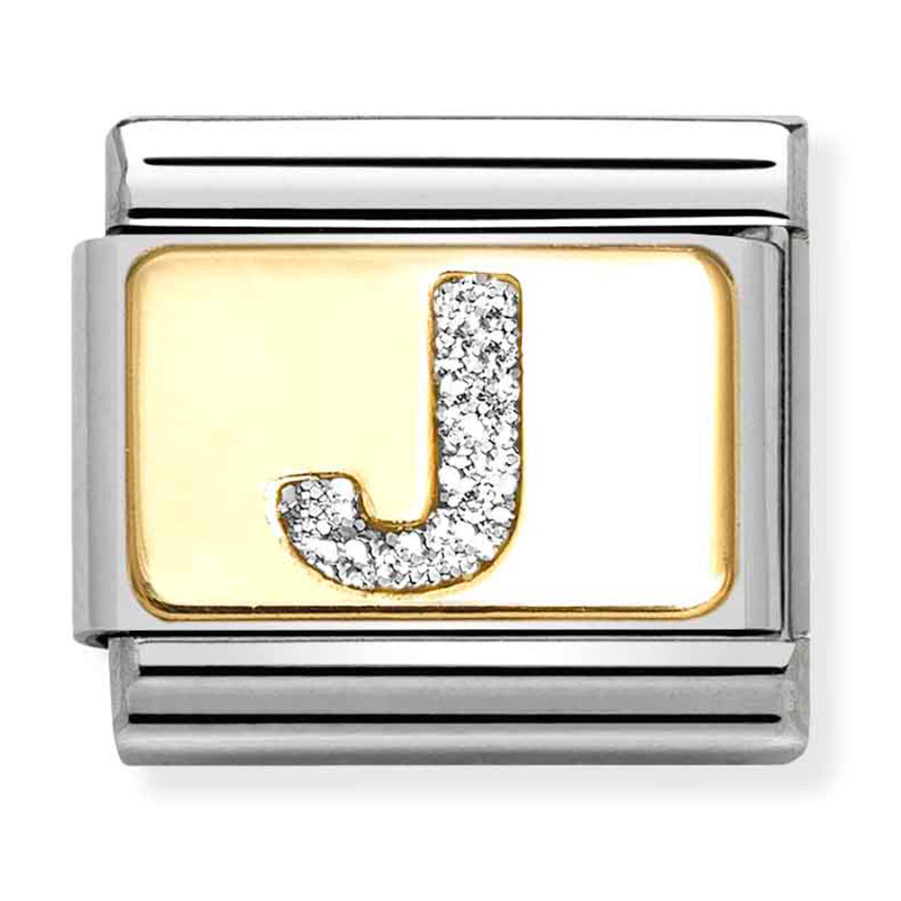Composable Classic Link Silver Glitter Letter J in18ct Yellow Gold