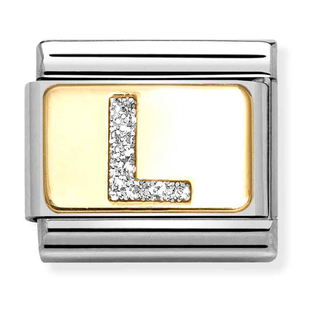 Composable Classic Link Silver Glitter Letter L in18ct Yellow Gold