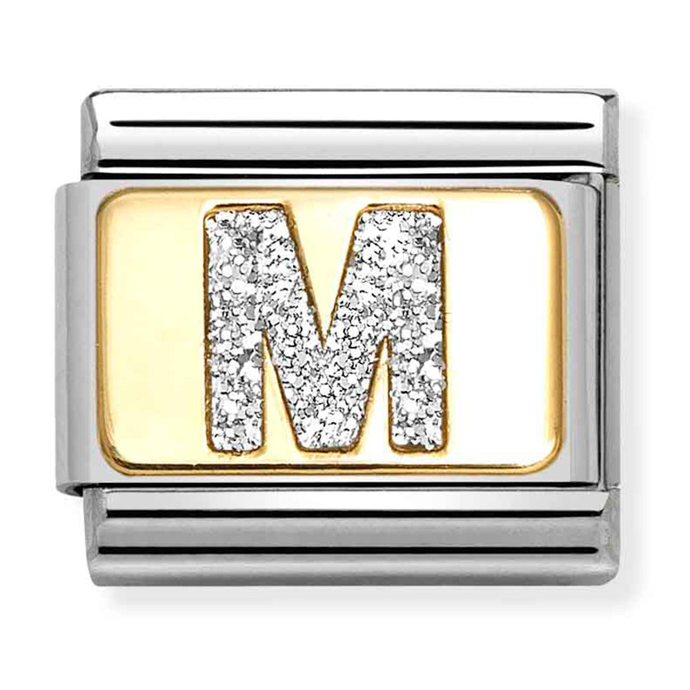 Composable Classic Link Silver Glitter Letter M in18ct Yellow Gold
