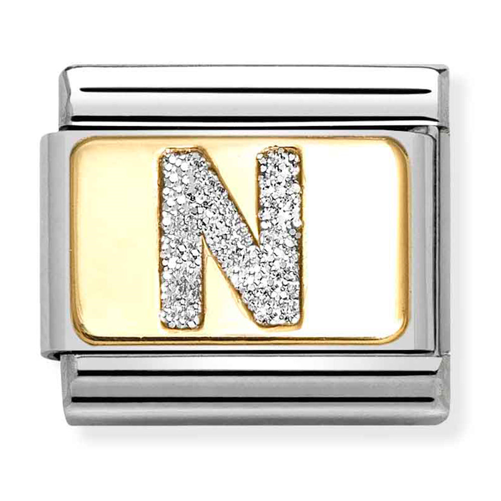 Composable Classic Link Silver Glitter Letter N in18ct Yellow Gold
