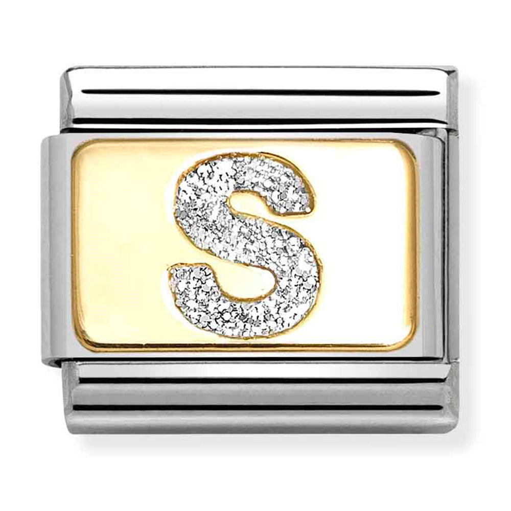 Composable Classic Link Silver Glitter Letter S in18ct Yellow Gold