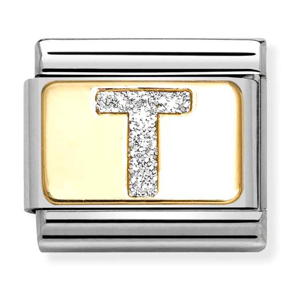 Composable Classic Link Silver Glitter Letter T in18ct Yellow Gold