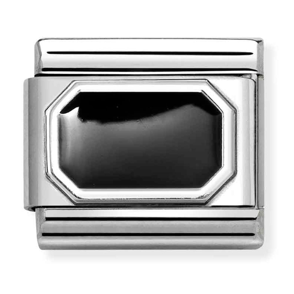 Composable Classic Link Rectangle in Sterling Silver & Black Enamel