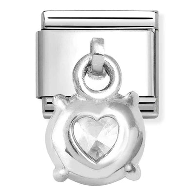 Composable Classic Link Round Brilliant White CZ Charm in Sterling Silver