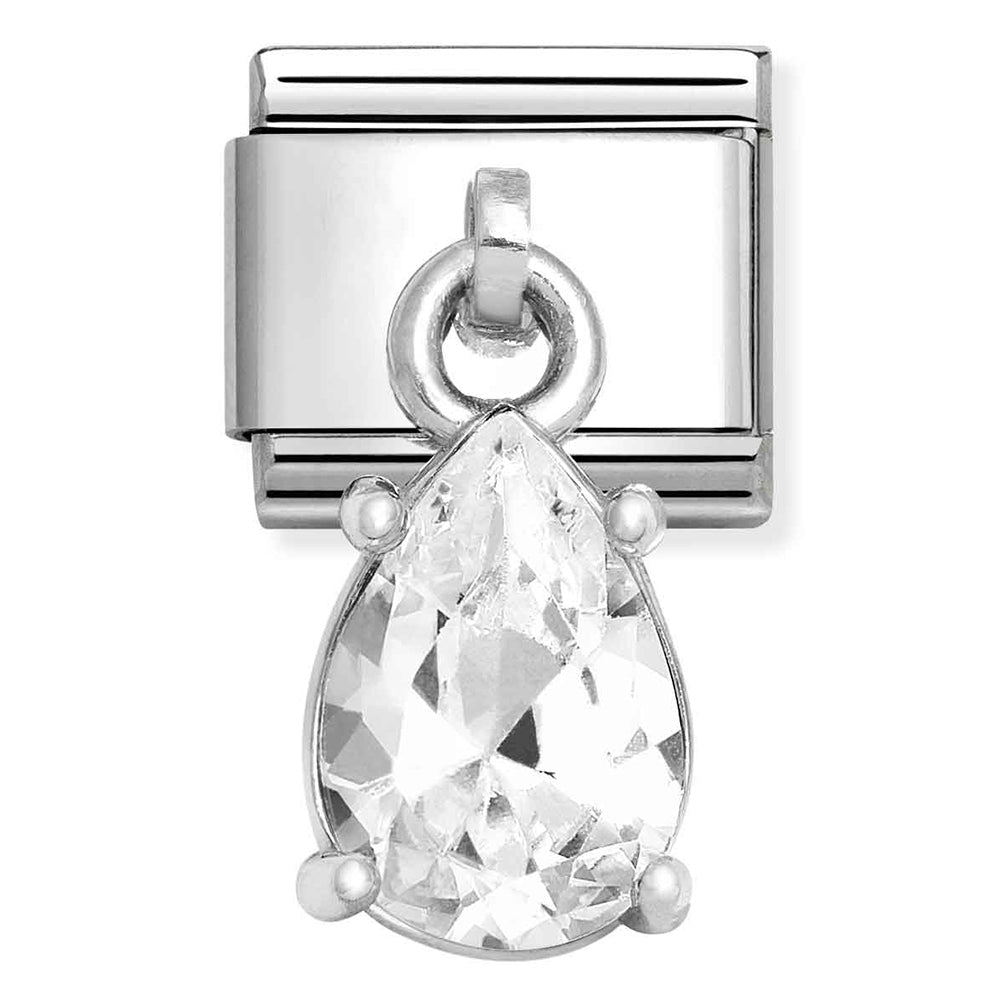 Composable Classic Link Pear Shape White CZ Charm in Sterling Silver