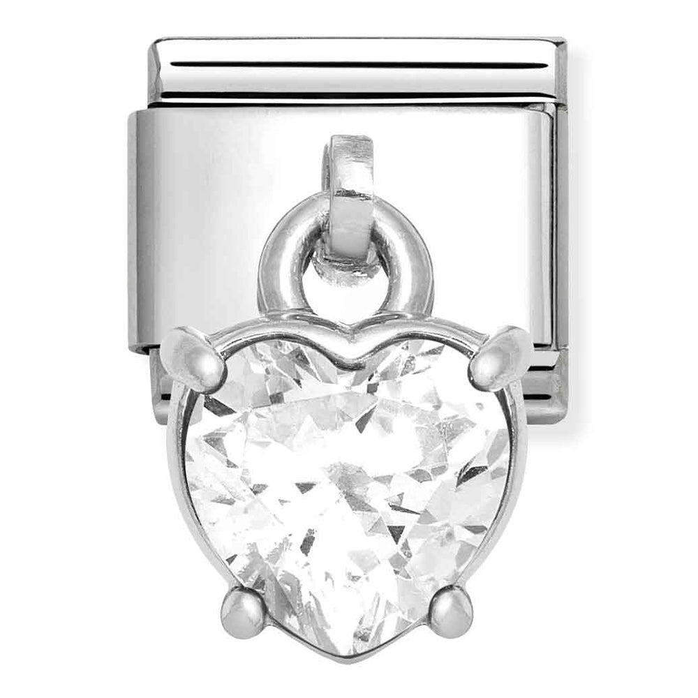 Composable Classic Link Heart Shape White CZ Charm in Sterling Silver
