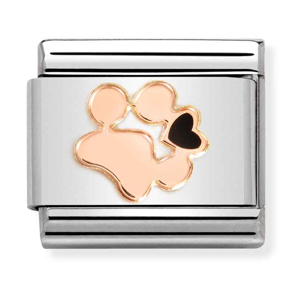 Composable Classic LIink Paw Print with Black Heart in 9ct Rose Gold