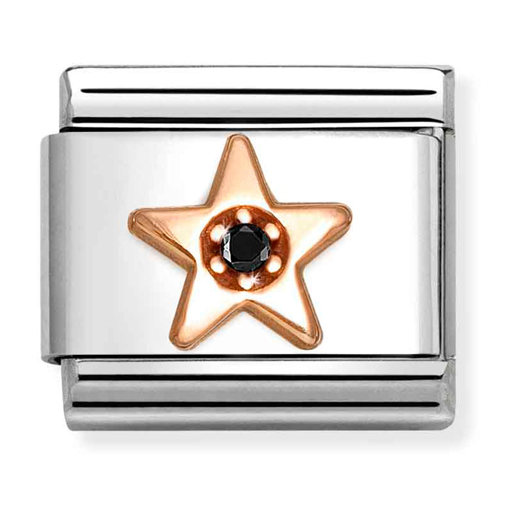 Composable Classic Link Star in 9ct Rose Gold with Black CZ