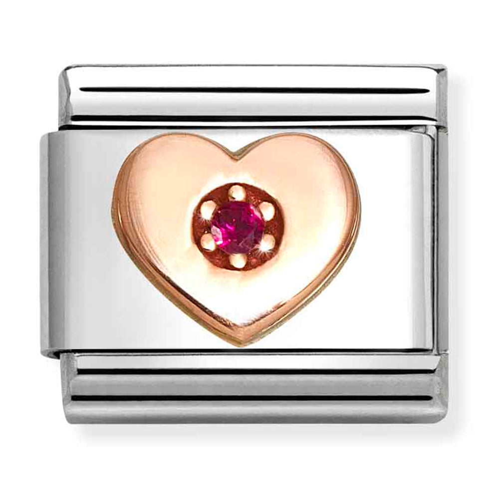 Composable Classic Link Heartr in 9ct Rose Gold with Red CZ