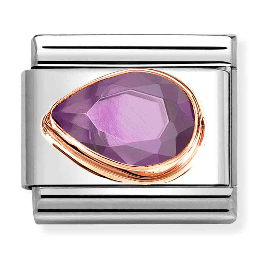 Composable Classic Link Tear Drop Left in 9ct Rose Gold with Purplet CZ
