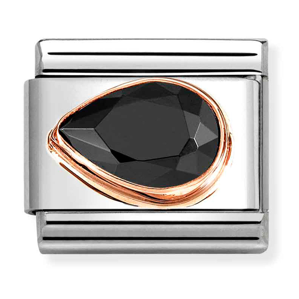 Composable Classic Link Tear Drop Left in 9ct Rose Gold with Black CZ
