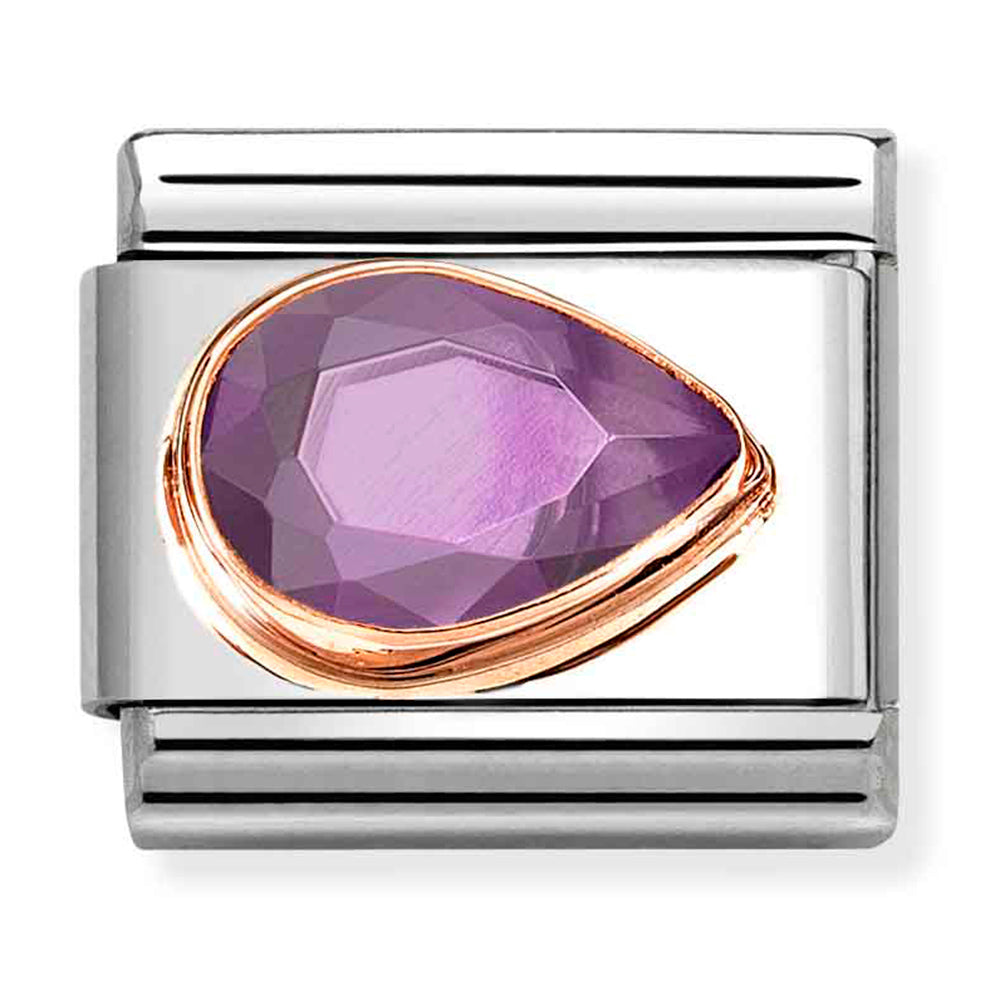 Composable Classic Link Tear Drop Right in 9ct Rose Gold with Purplet CZ
