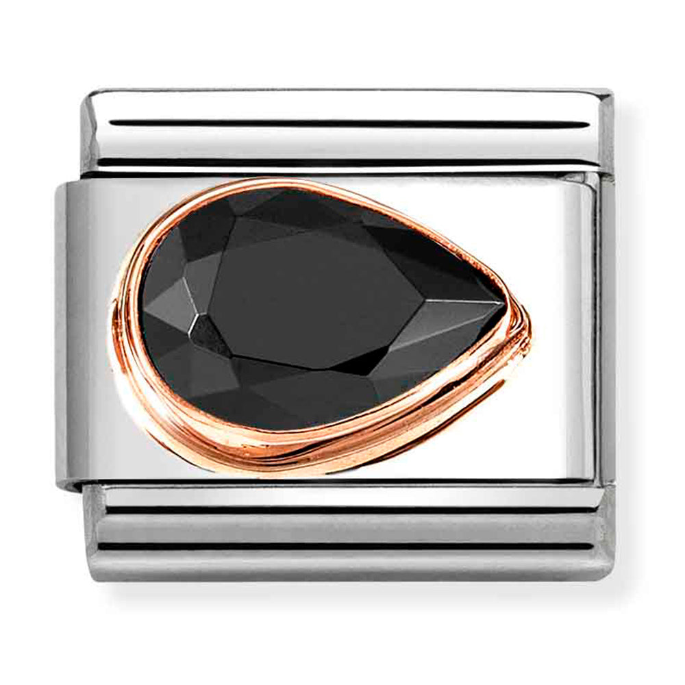 Composable Classic Link Tear Drop Right in 9ct Rose Gold with Black CZ