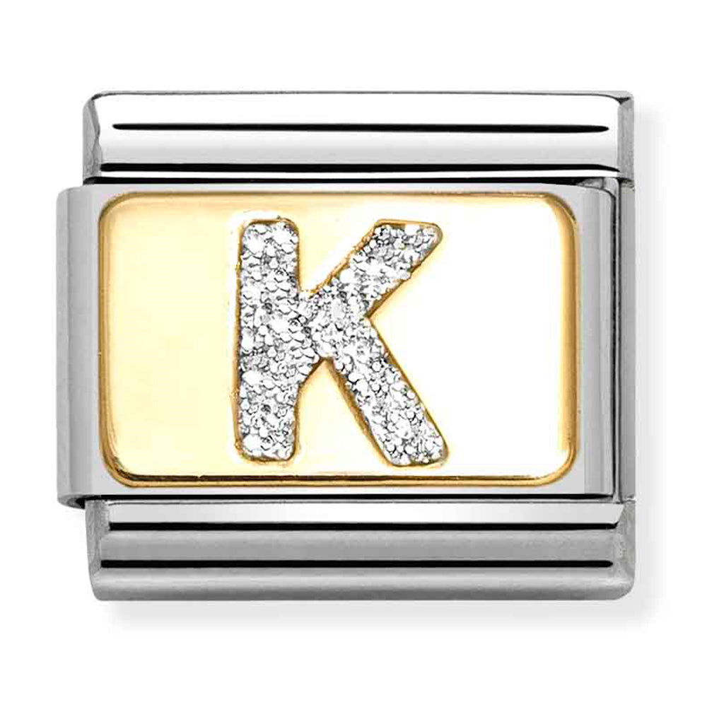 Composable Classic Link Silver Glitter Letter K in18ct Gold