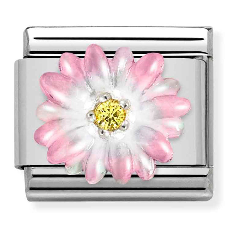 Composable Classic Link Pink Flower in Enamel with CZ and in Silver